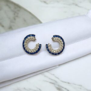 Sapphire Halo Crescent Earrings