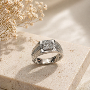 Modern Square Halo Signet Ring