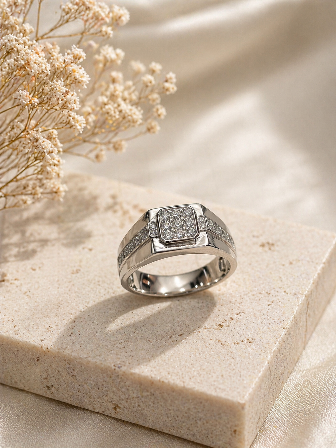 Modern Square Halo Signet Ring